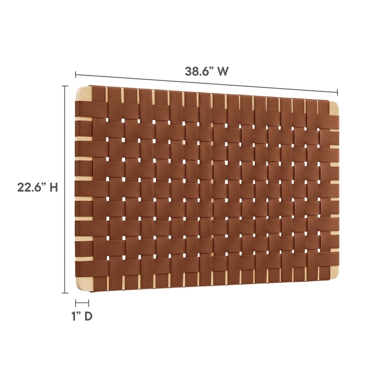 Pemberly Row Weave Wall-Mount Vegan Leather Twin Headboard in Natural Brown
