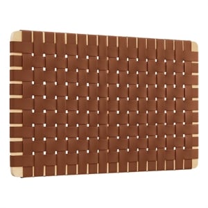 Pemberly Row Weave Wall-Mount Vegan Leather Twin Headboard in Natural Brown