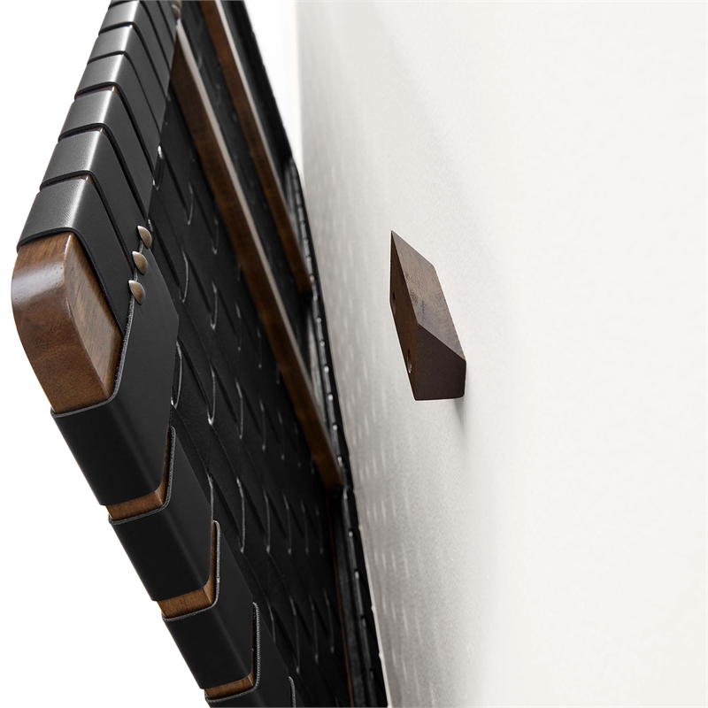 Pemberly Row Weave Wall-Mount Vegan Leather Twin Headboard in Walnut Black