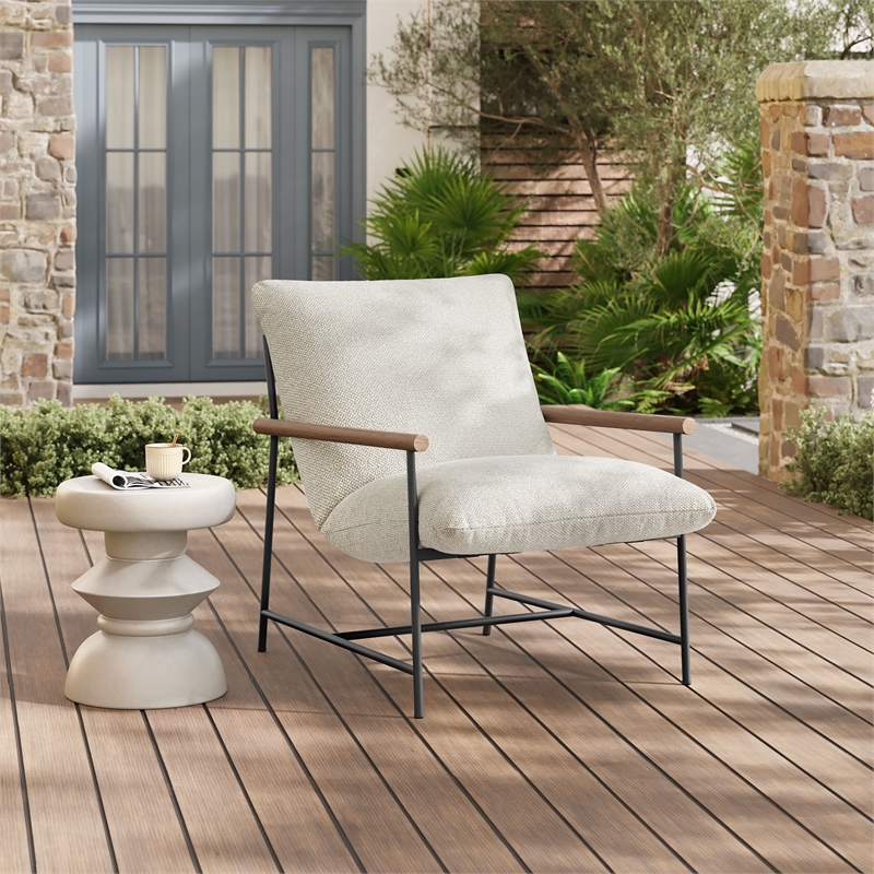 Pemberly Row Contemporary Fabric Sling Lounge Chair in Ivory