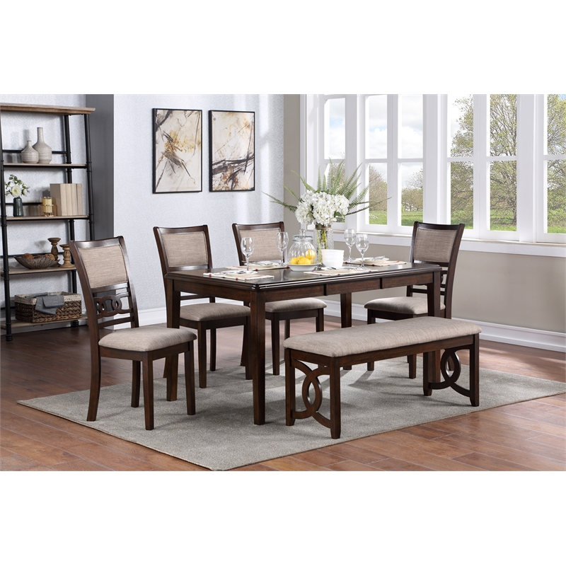 Pemberly Row Contemporary 6-Piece Wood Dining Table Set in Cherry