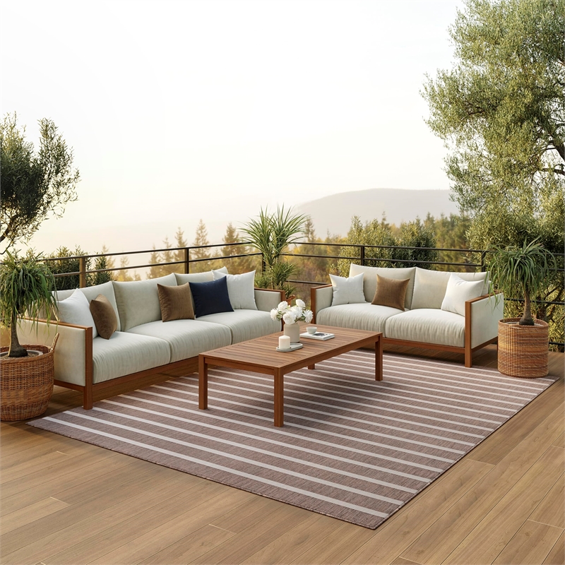 Pemberly Row Contemporary 8' x 10' Fabric Natural Ivory Area Rug