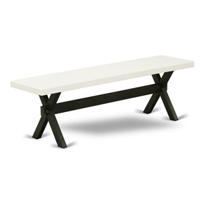 Pemberly Row X-Style 15x60&quot Wood Dining Bench in Black/Linen White