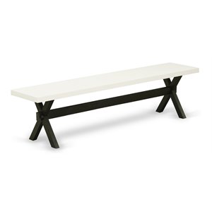 Pemberly Row X-Style 15x72&quot Wood Dining Bench in Black/Linen White