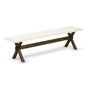 Pemberly Row X-Style 15x72&quot Wood Dining Bench in Jacobean/Linen White