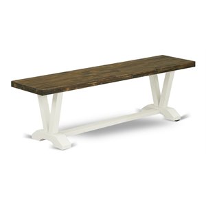 Pemberly Row V-Style 15x60&quot Wood Dining Bench in White/Brown