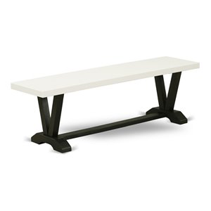 Pemberly Row V-Style 15x60&quot Wood Dining Bench in Black/Linen White