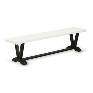 Pemberly Row V-Style 15x72&quot Wood Dining Bench in Black/Linen White