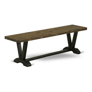 Pemberly Row V-Style 15x60&quot Wood Dining Bench in Black/Brown