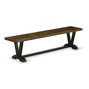 Pemberly Row V-Style 15x72&quot Wood Dining Bench in Black/Brown