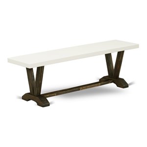 Pemberly Row V-Style 15x60&quot Wood Dining Bench in Jacobean/Linen White
