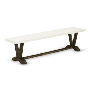 Pemberly Row V-Style 15x72&quot Wood Dining Bench in Jacobean/Linen White