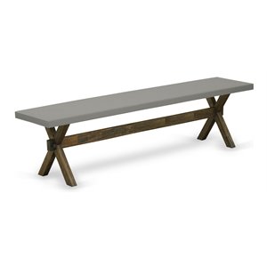 Pemberly Row X-Style 15x72&quot Wood Dining Bench in Jacobean/Cement Gray