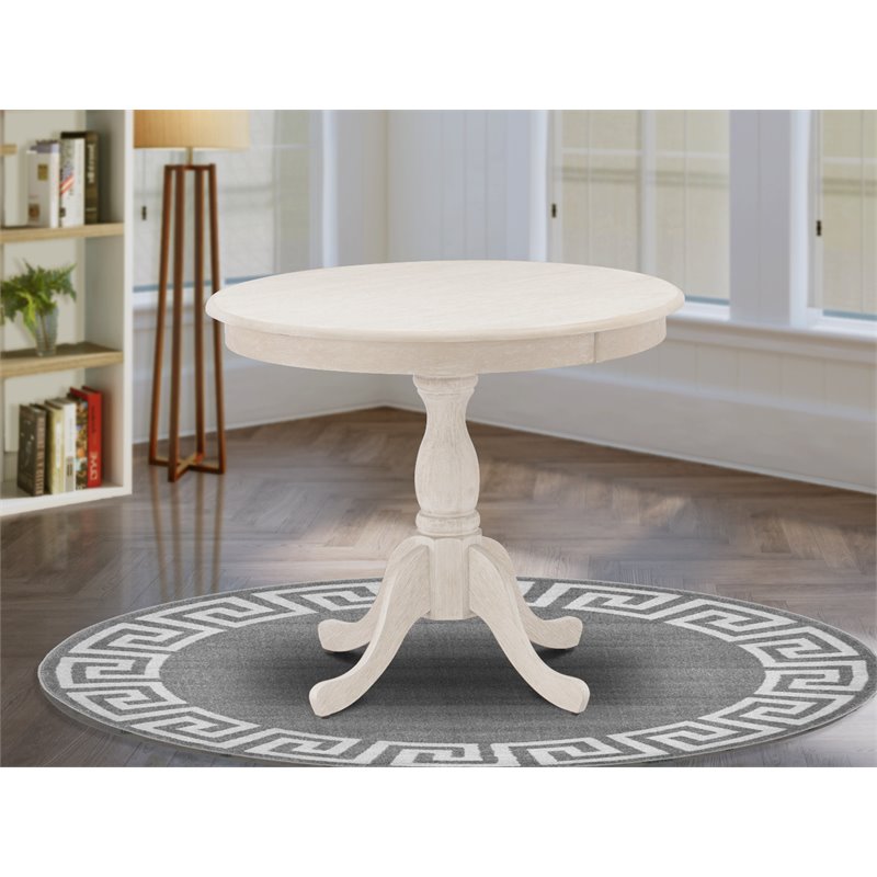 Pemberly Row Antique Wood Dining Table with Pedestal Legs in Cream