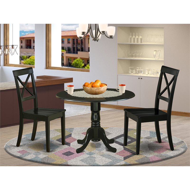 Pemberly Row Table and X-back Chair Set with Wood Seat in Black