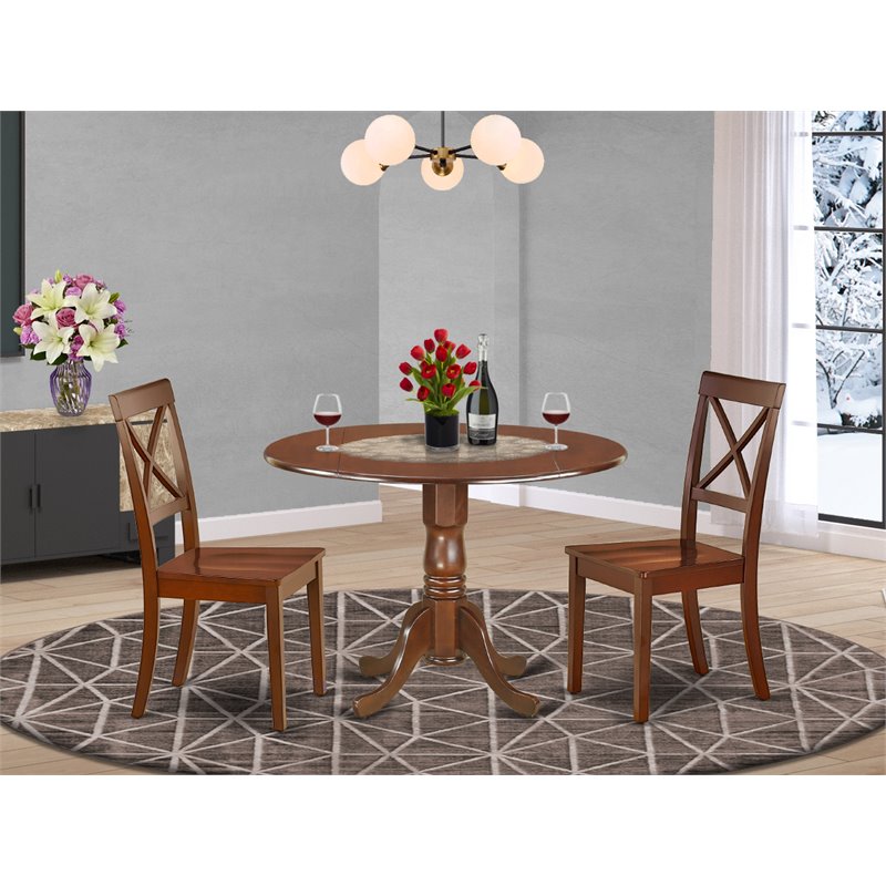 Pemberly Row Table and X-back Chair Set with Wood Seat in Mahogany