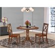 Pemberly Row Table and X-back Chair Set with Wood Seat in Mahogany