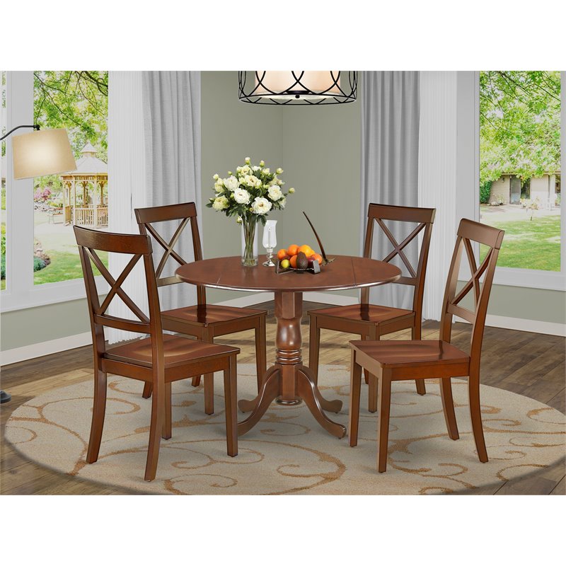 Pemberly Row 5-Piece Wood Dining Set with Round Table in Mahogany