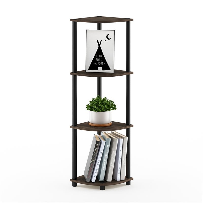 Pemberly Row Turn-N-Tube Wood 4-Tier Corner Display Rack in Walnut/Black