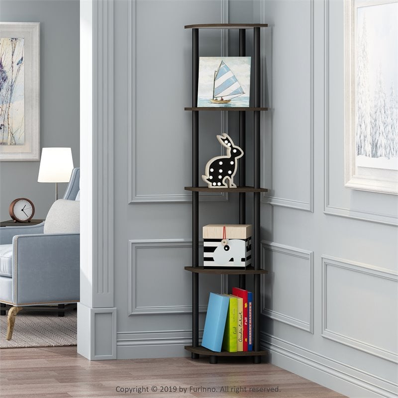 Pemberly Row Wood 5-Tier Display Shelves in Dark Brown/Black (Set of 2)