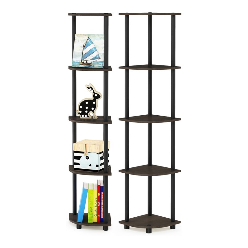 Pemberly Row Wood 5-Tier Display Shelves in Dark Brown/Black (Set of 2)