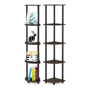 Pemberly Row Wood 5-Tier Display Shelves in Dark Brown/Black (Set of 2)
