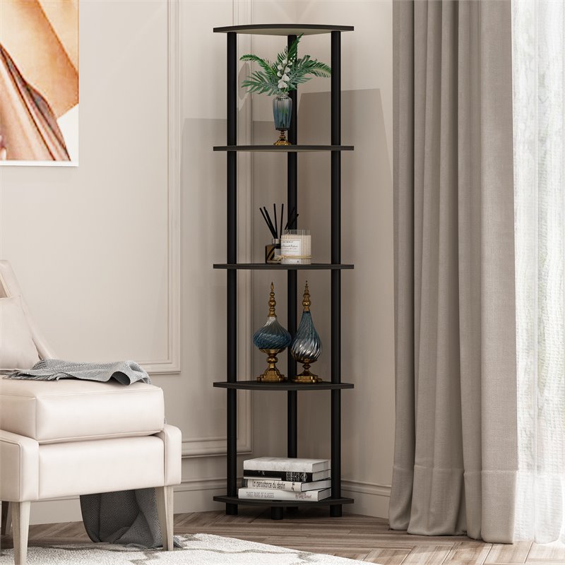 Pemberly Row Wood 5-Tier Corner Display Shelves in Espresso (Set of 2)