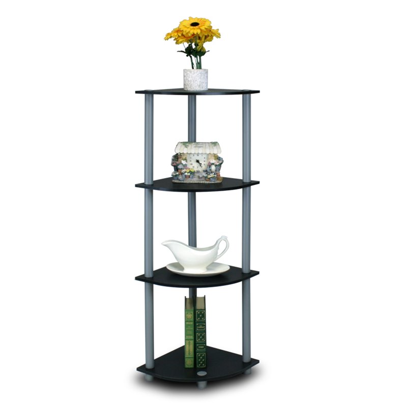 Pemberly Row Turn-N-Tube Wood 4-Tier Corner Display Rack in Black/Gray