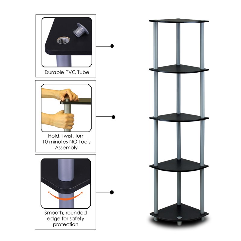 Pemberly Row Turn-N-Tube Wood 4-Tier Corner Display Rack in Black/Gray