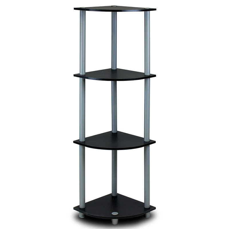 Pemberly Row Turn-N-Tube Wood 4-Tier Corner Display Rack in Black/Gray