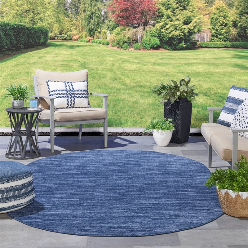 Pemberly Row 6' x 9' Oval Navy Blue Fabric Outdoor Area Rug (9' Oval)