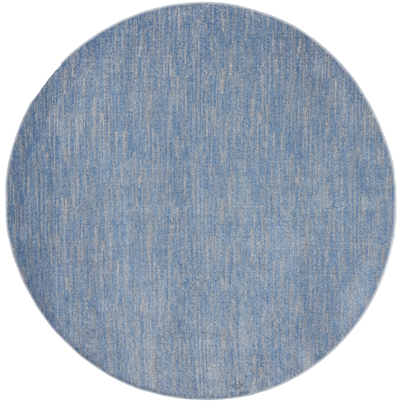 Pemberly Row 8' x Round Blue Gray Fabric Outdoor Area Rug (8' Round)