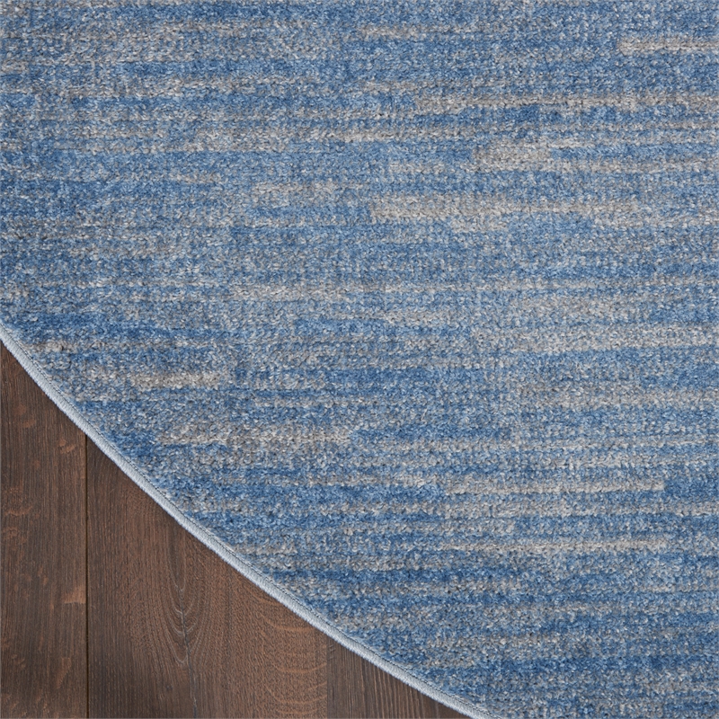 Pemberly Row 8' x Round Blue Gray Fabric Outdoor Area Rug (8' Round)