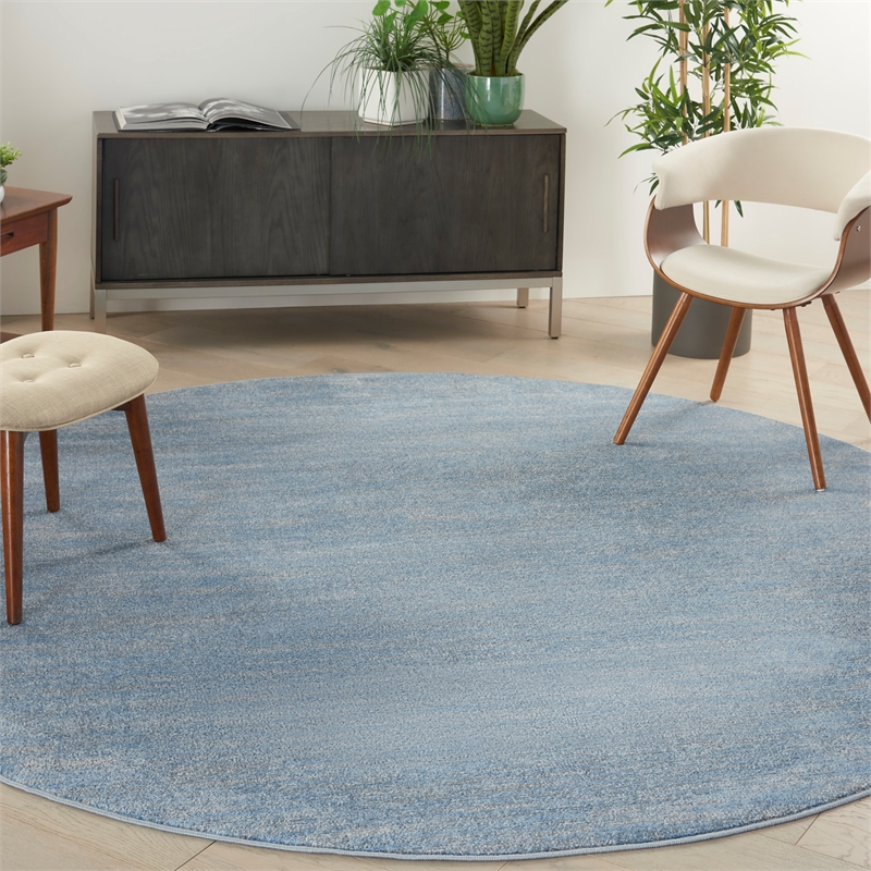 Pemberly Row 8' x Round Blue Gray Fabric Outdoor Area Rug (8' Round)