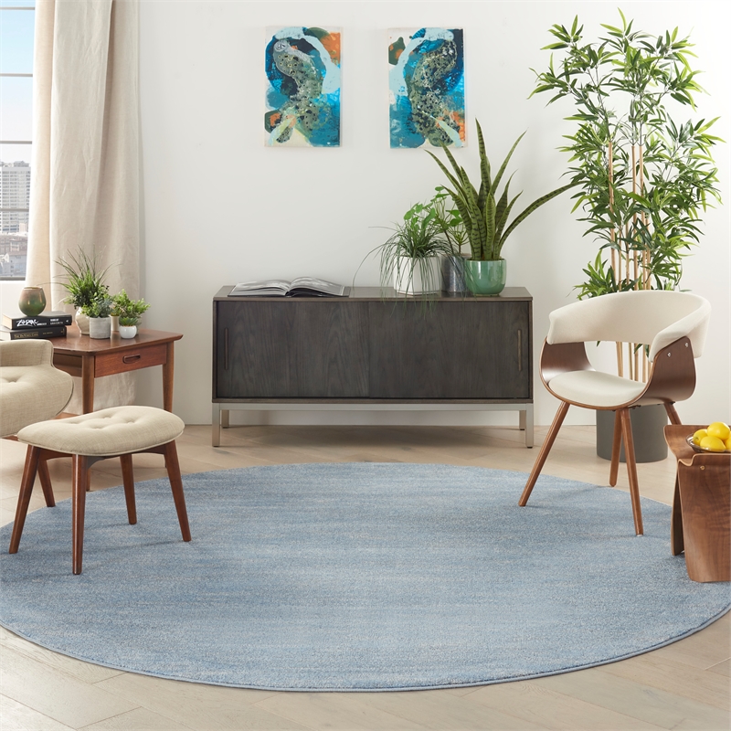 Pemberly Row 8' x Round Blue Gray Fabric Outdoor Area Rug (8' Round)