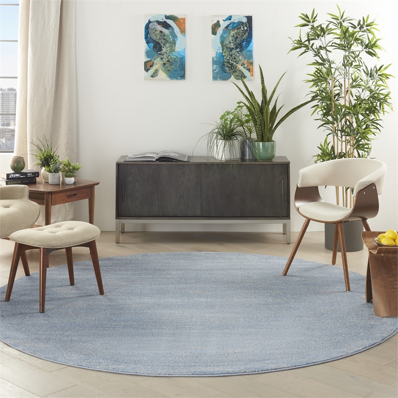 Pemberly Row 8' x Round Blue Gray Fabric Outdoor Area Rug (8' Round)