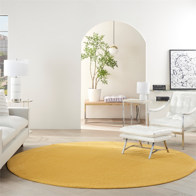 Pemberly Row 8' x Round Yellow Fabric Outdoor Area Rug (8' Round)