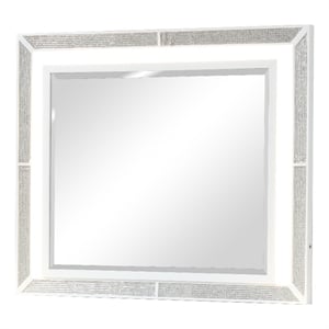 Pemberly Row Crystal Modern Mirror made with Wood Finished in White