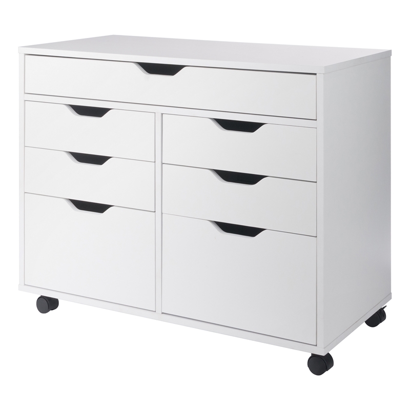 Pemberly Row 5-Drawer Engineered Wood Mobile Storage Cabinet in Crisp White