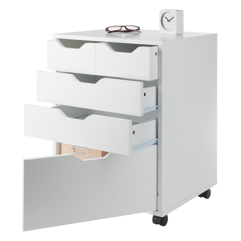 Pemberly Row Bins and Drawers Storage Mobile Cabinet White Finish