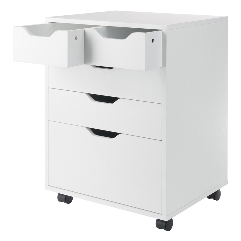 Pemberly Row Bins and Drawers Storage Mobile Cabinet White Finish