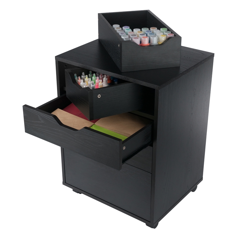 Pemberly Row Bins and Drawers Storage Mobile Cabinet Black Finish