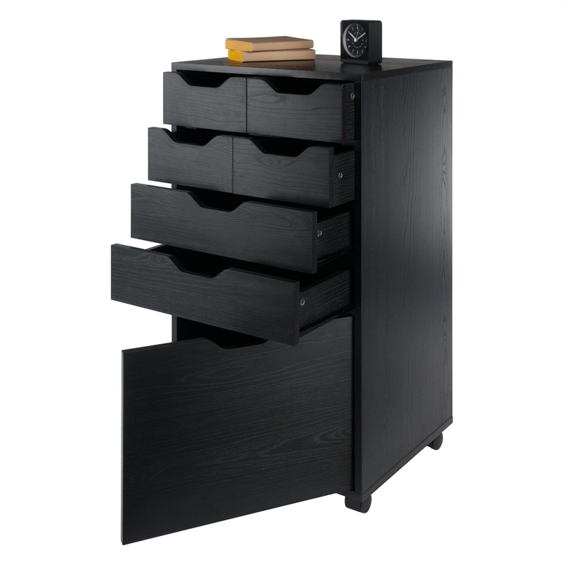 Pemberley Row Composite Wood Black Mobile Storage Cabinet Rectangular Rolling 19.21
