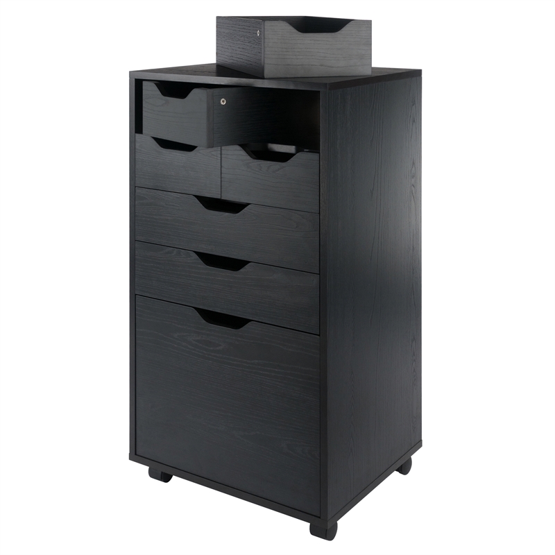 Pemberley Row Composite Wood Black Mobile Storage Cabinet Rectangular Rolling 19.21