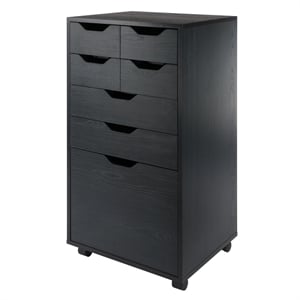 Pemberley Row Composite Wood Black Mobile Storage Cabinet Rectangular Rolling 19.21&quotW x 15.98&quotD x 35.39&quotH