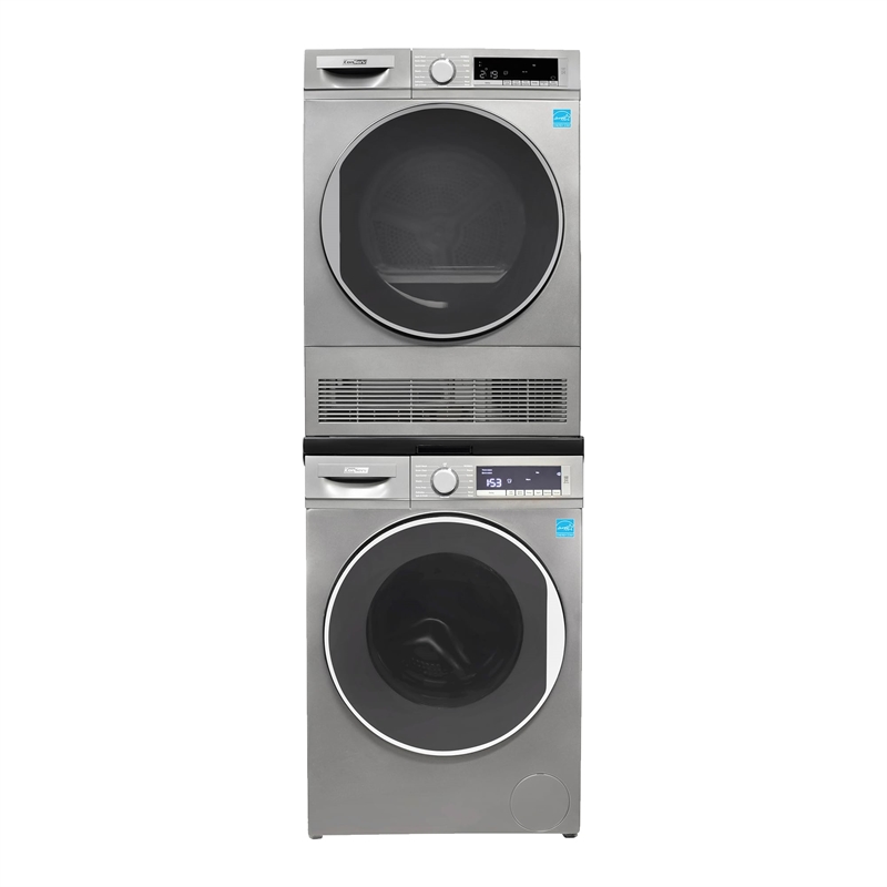 Pemberly Row Stackable Washer 2.2 cf 110 V Dryer 4 Cf 220V with Stacking Shelf