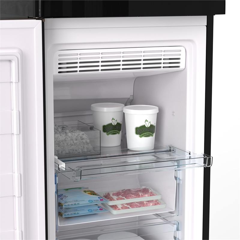 Pemberly Row Contemporary Retro Refrigerator-Freezer Set in Black