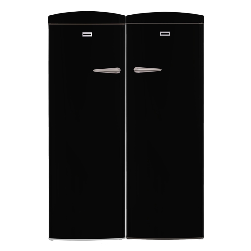 Pemberly Row Contemporary Retro Refrigerator-Freezer Set in Black