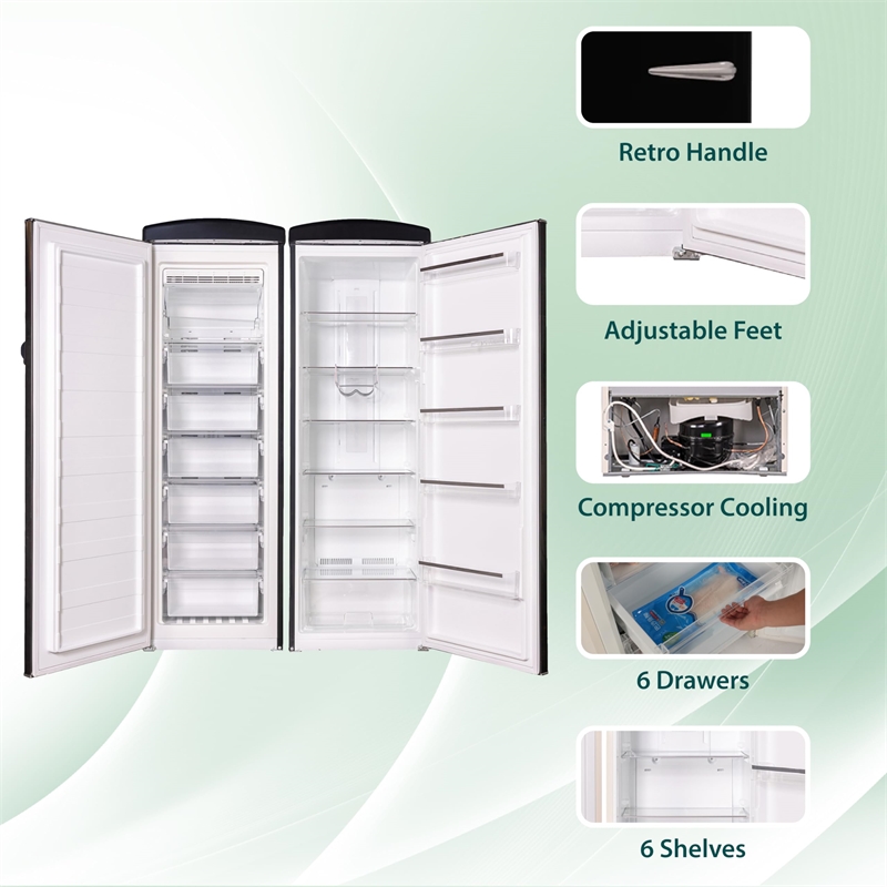 Pemberly Row Contemporary Retro Refrigerator-Freezer Set in Black