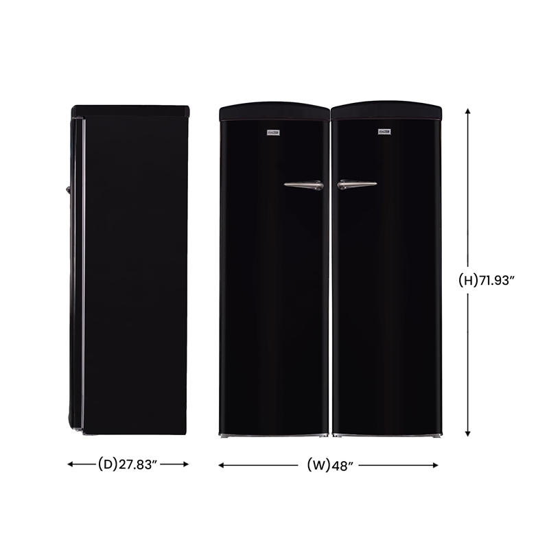 Pemberly Row Contemporary Retro Refrigerator-Freezer Set in Black